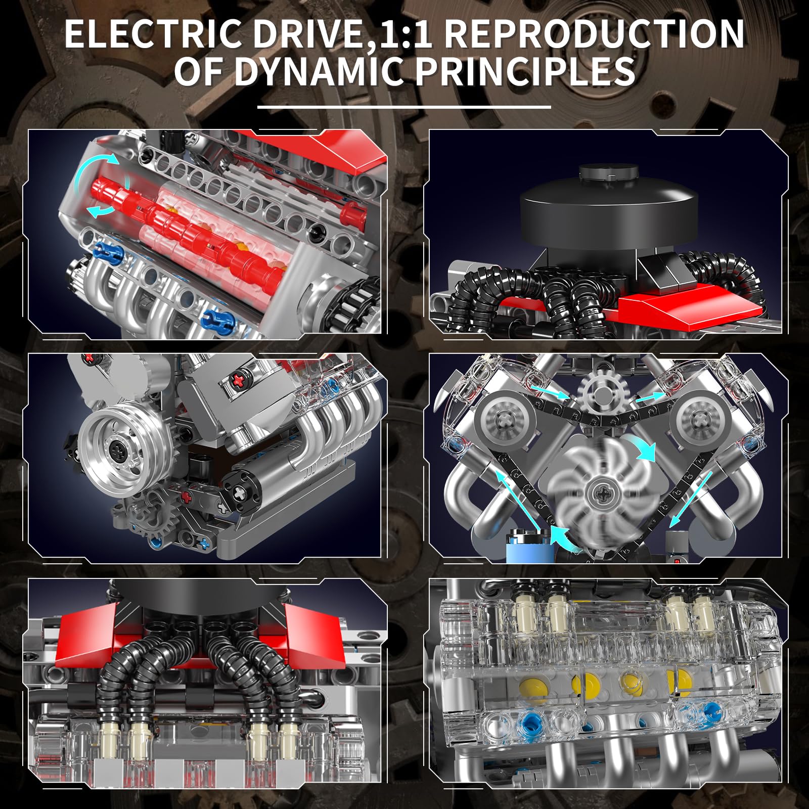 Mould King 10171 transparent cylinder head reveals valve train movement