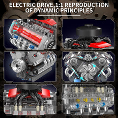 Mould King 10171 transparent cylinder head reveals valve train movement