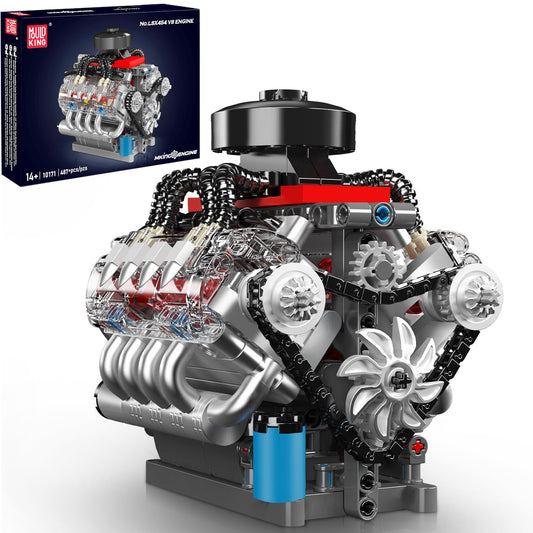 Mould King 10171 V8 engine running shows piston movement for an engaging display