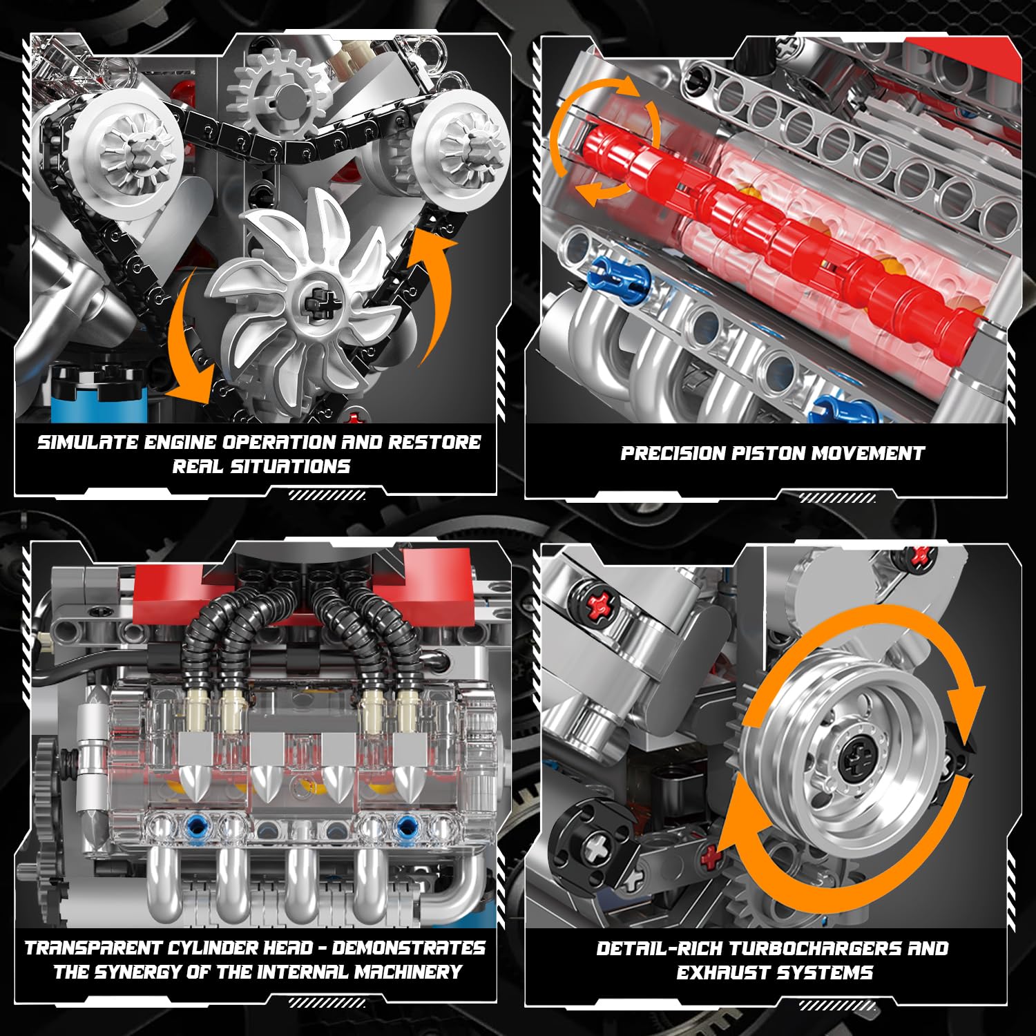 Mould King 10171 V8 piston movement demonstrates engine operation