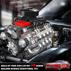 Mould King 10171 V8 transparent cylinder head highlights internal mechanics