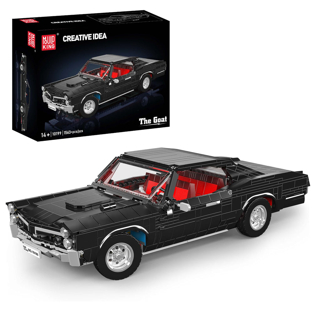 Mould King 10199 car model kit exterior design enhances display-worthy muscle car aesthetics.