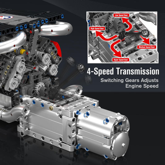 Mould King 10203 V8 engine piston dynamics in action.