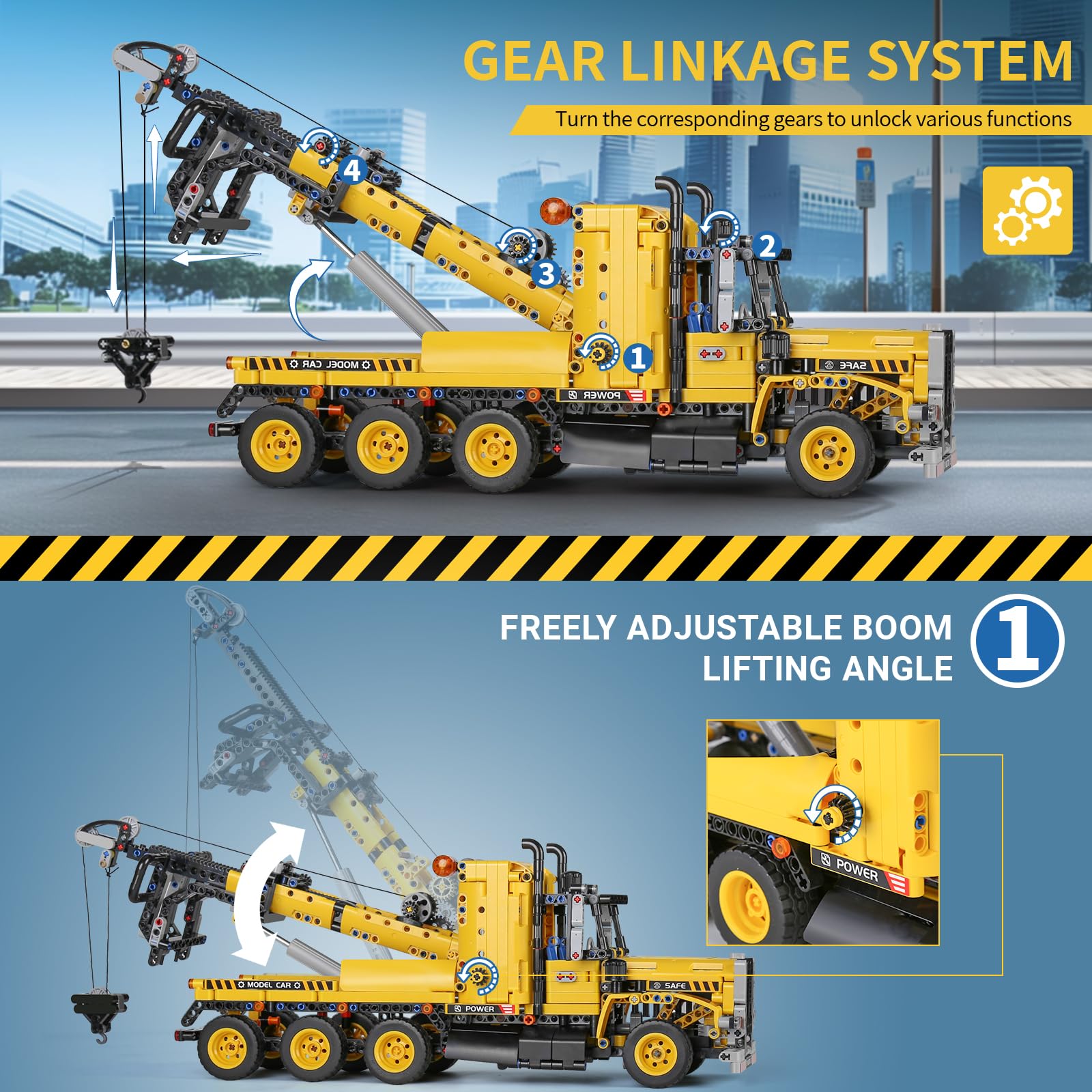 Mould King 17011 road trailer pneumatic function demonstrates authentic movement.