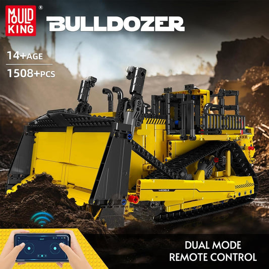 Mould King bulldozer track-drive shows smooth motion for dynamic scenes.