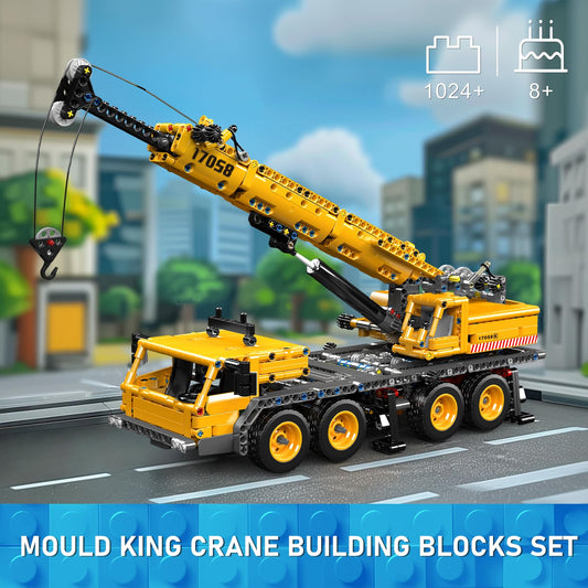 Mould King City Mobile Crane Truck assembly side view highlighting stability