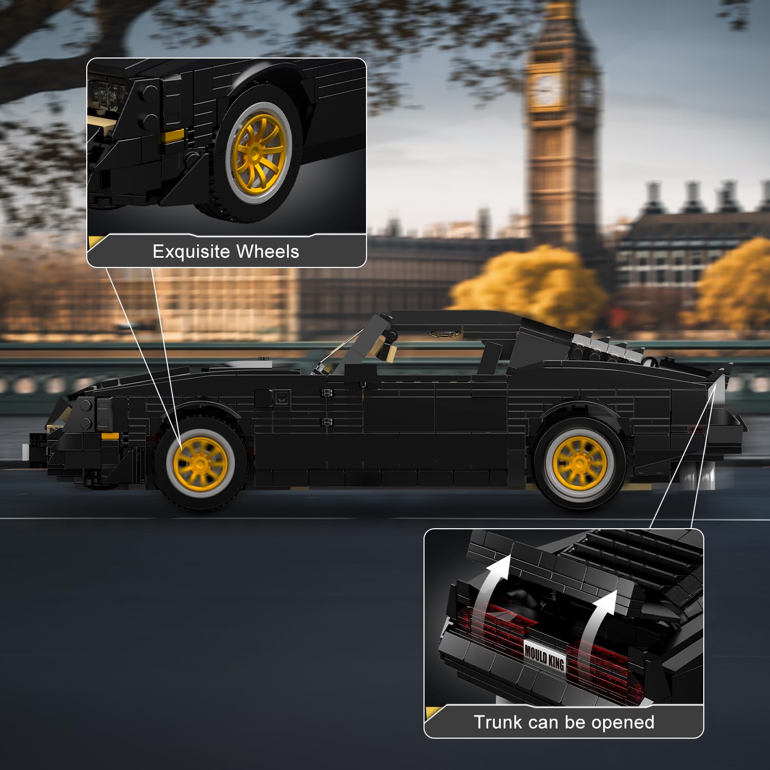 Mould King Classic Supercar open-doors view shows accessible hinges.