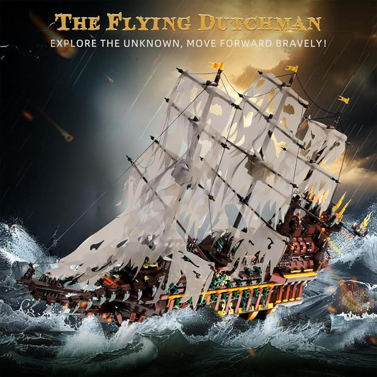Mould King Flying Dutchman deck and rudder detail highlights precision and stability.