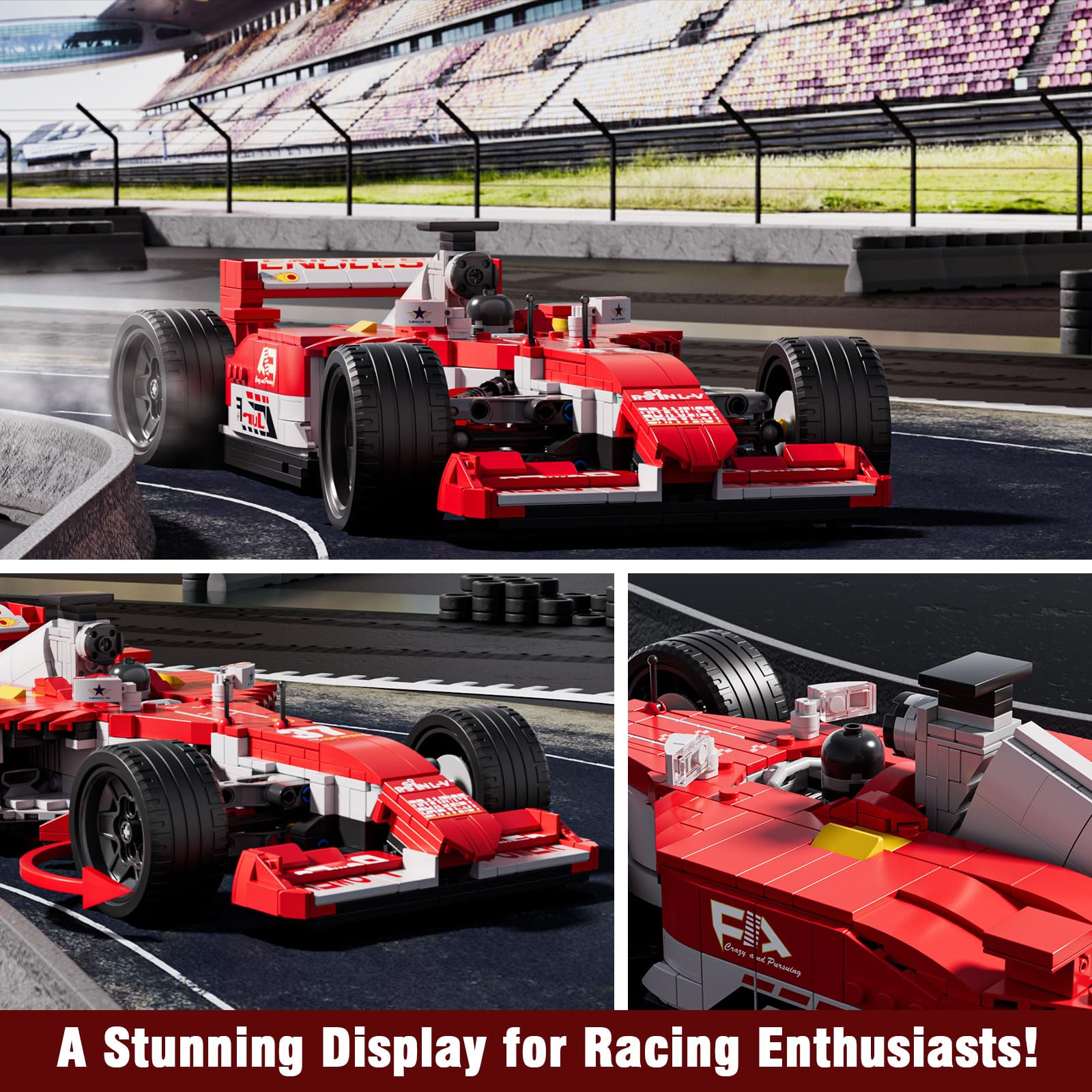 Mould King Formula Car Building Set pit scene with indicators and signage