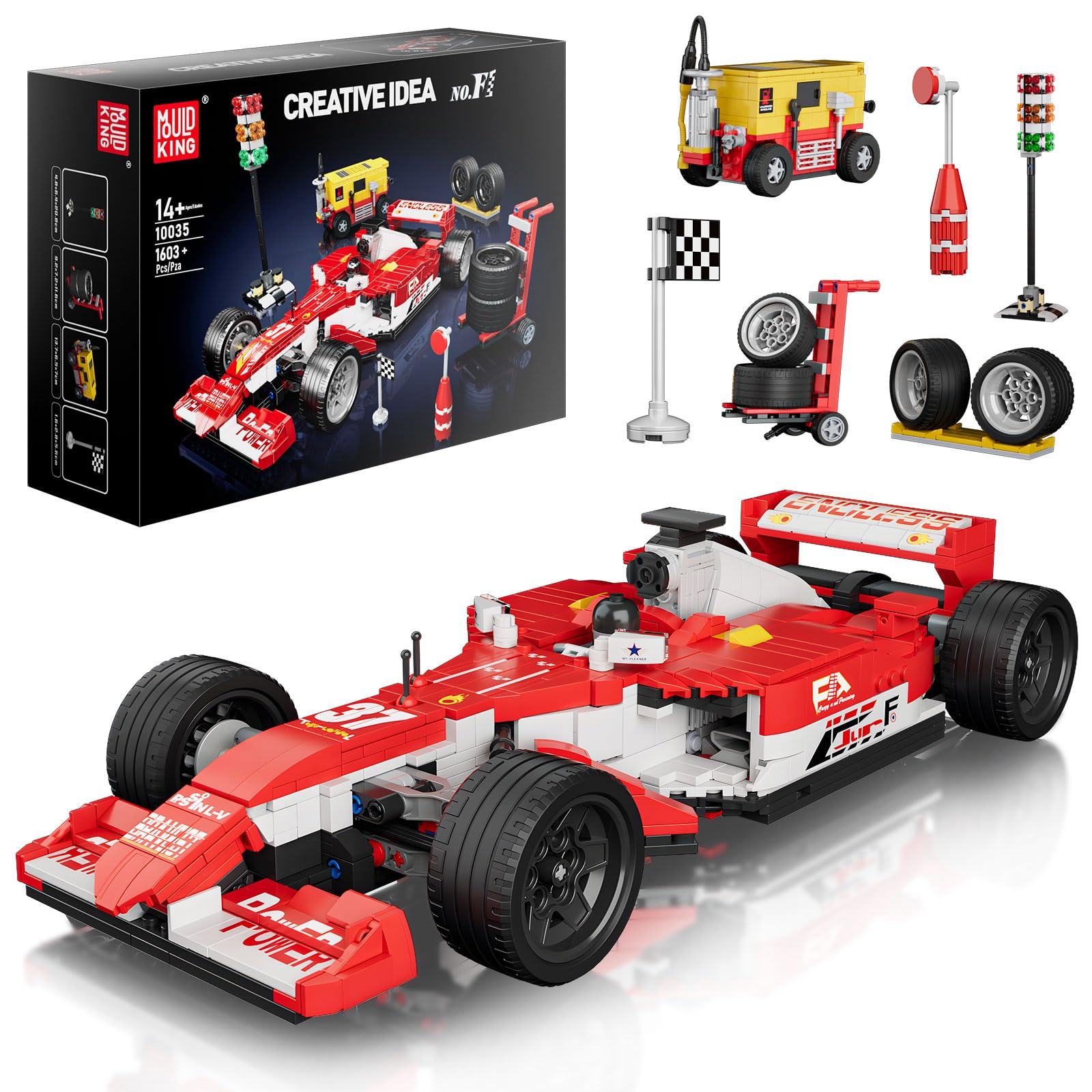 Mould King Formula Car Building Set spare tire detail for authentic display