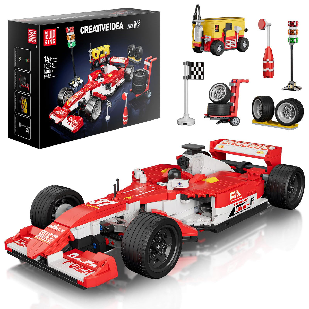 Mould King Formula Car Building Set spare tire detail for authentic display
