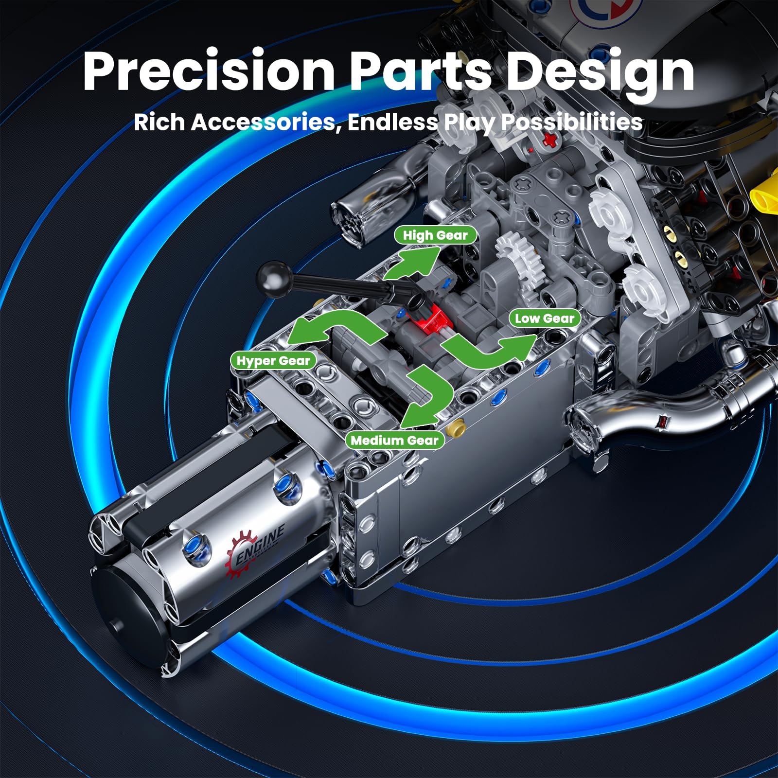 Mould King LB V12 engine crankshaft rotation reveals realistic timing and motion.