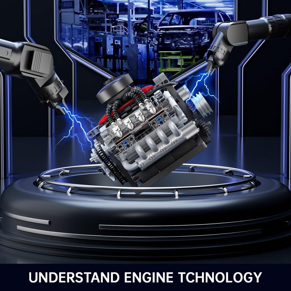 Mould King Mini V8 engine 487-pcs-kit supports immersive STEM building and educational curiosity.