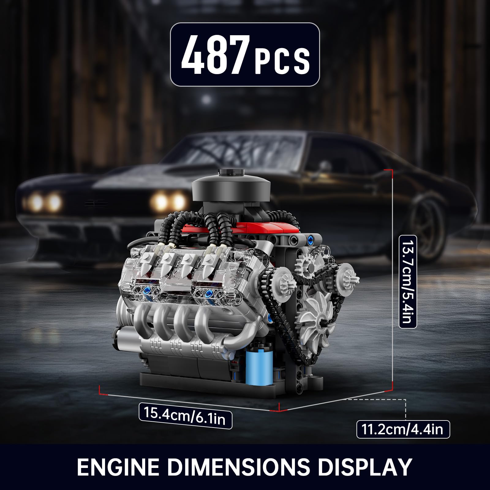 Mould King Mini V8 engine durable-construction ensures long-lasting play and reliable assemblies.