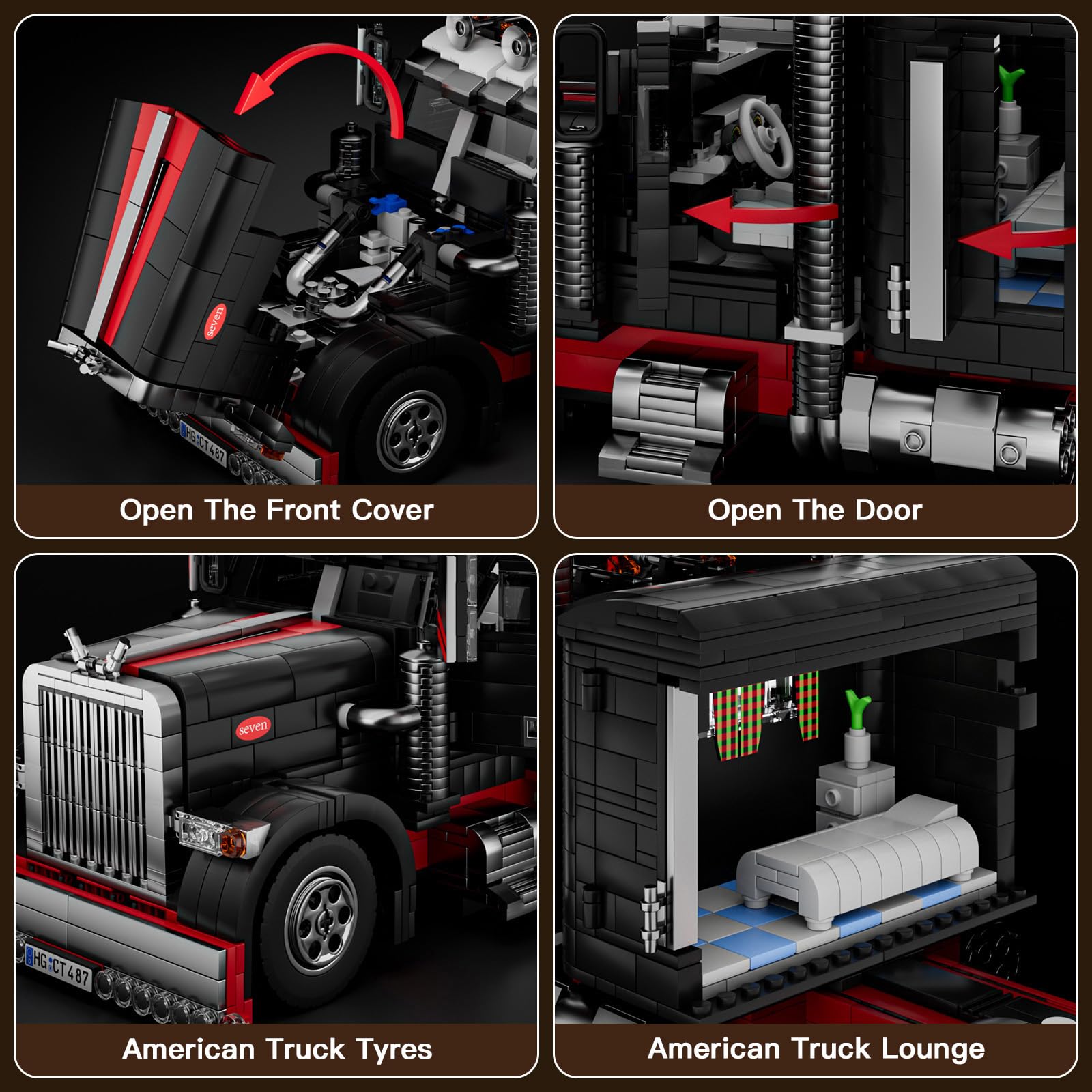 Mould King semi truck doors open reveal moving parts for display