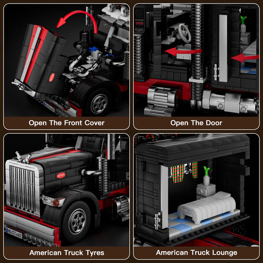 Mould King semi truck doors open reveal moving parts for display