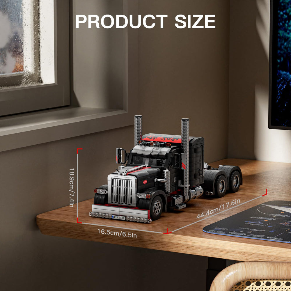 Mould King semi truck hood open highlights engine-detail realism during build