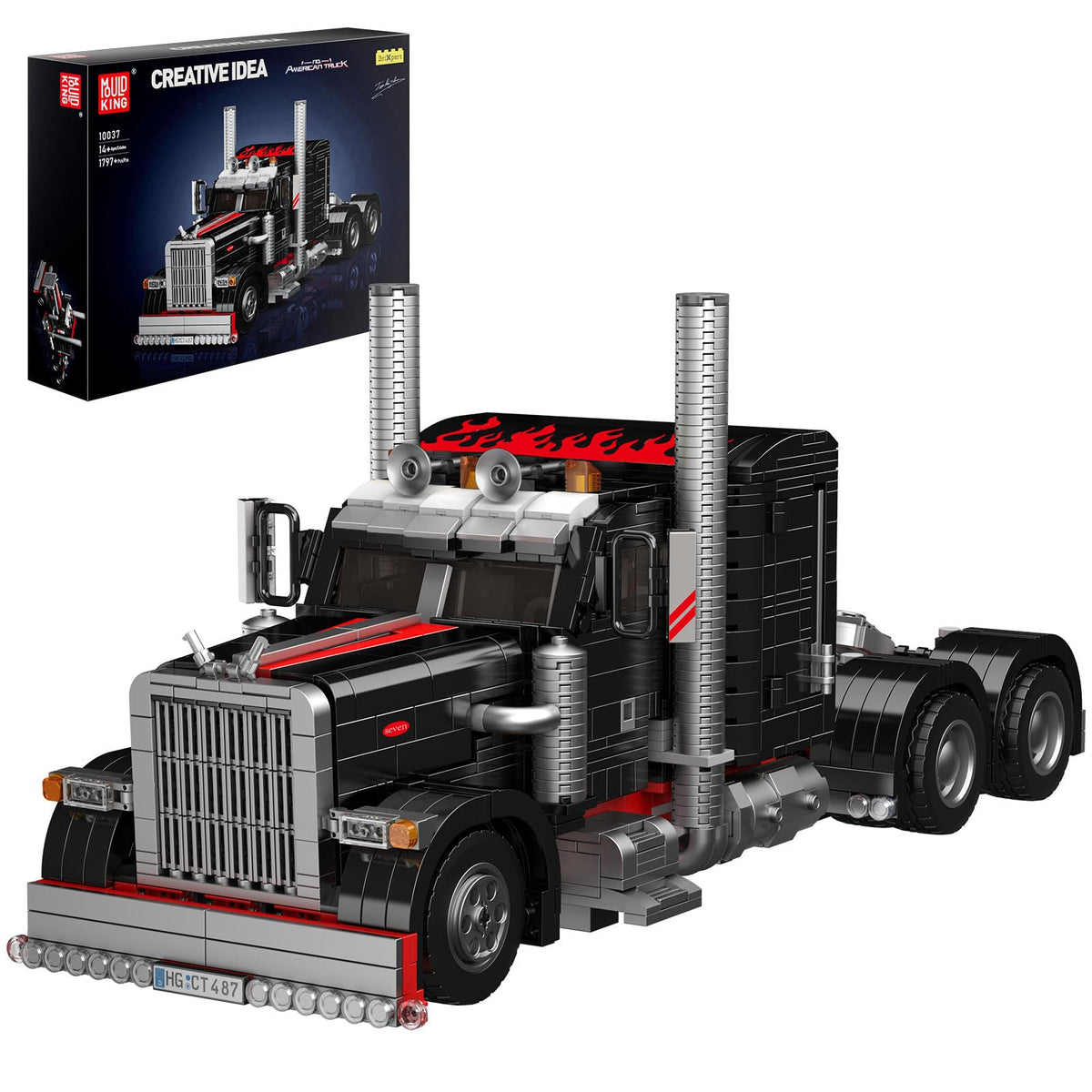 Mould King semi truck model assembly highlights detailed precision for display