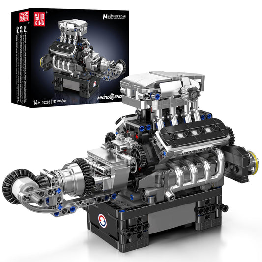 Mould King Supercar V8 engine kit shows detailed assembly for enthusiasts