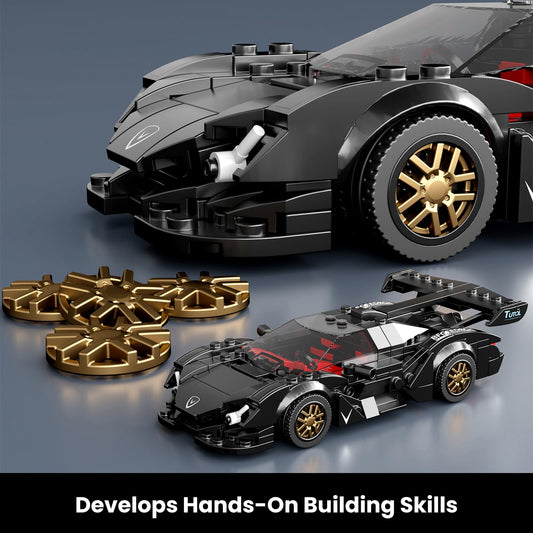 Mould King Super Sports Car 360° viewing with acrylic display highlights details.