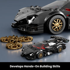 Mould King Super Sports Car 360° viewing with acrylic display highlights details.