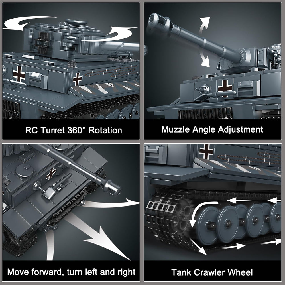 Mould King Tiger Tank remote control option for easy maneuvering