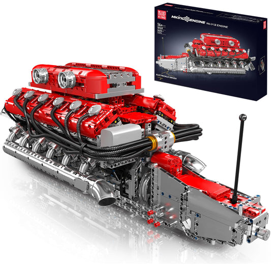 Mould King V12 engine model kit front view for collectors and builders.