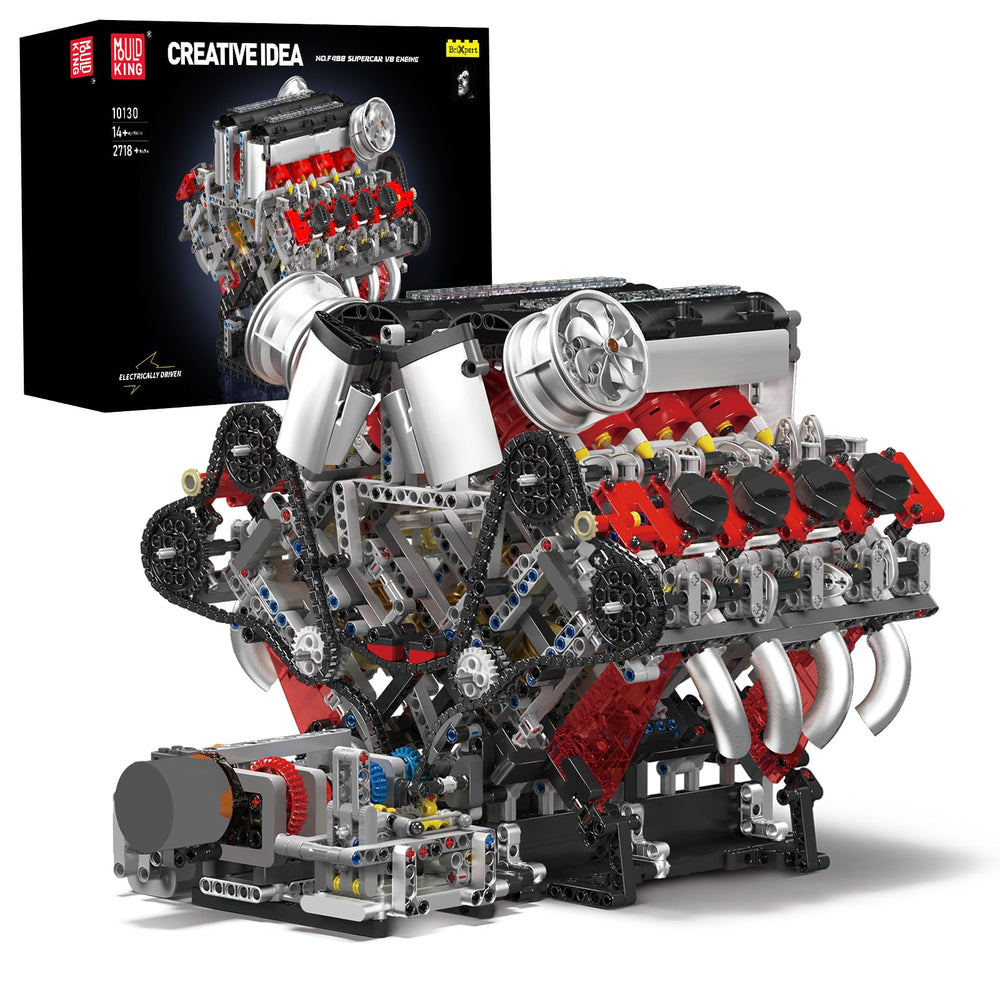 Mould King V8 Engine battery motor assembly powers the model for smooth, motorized fun.