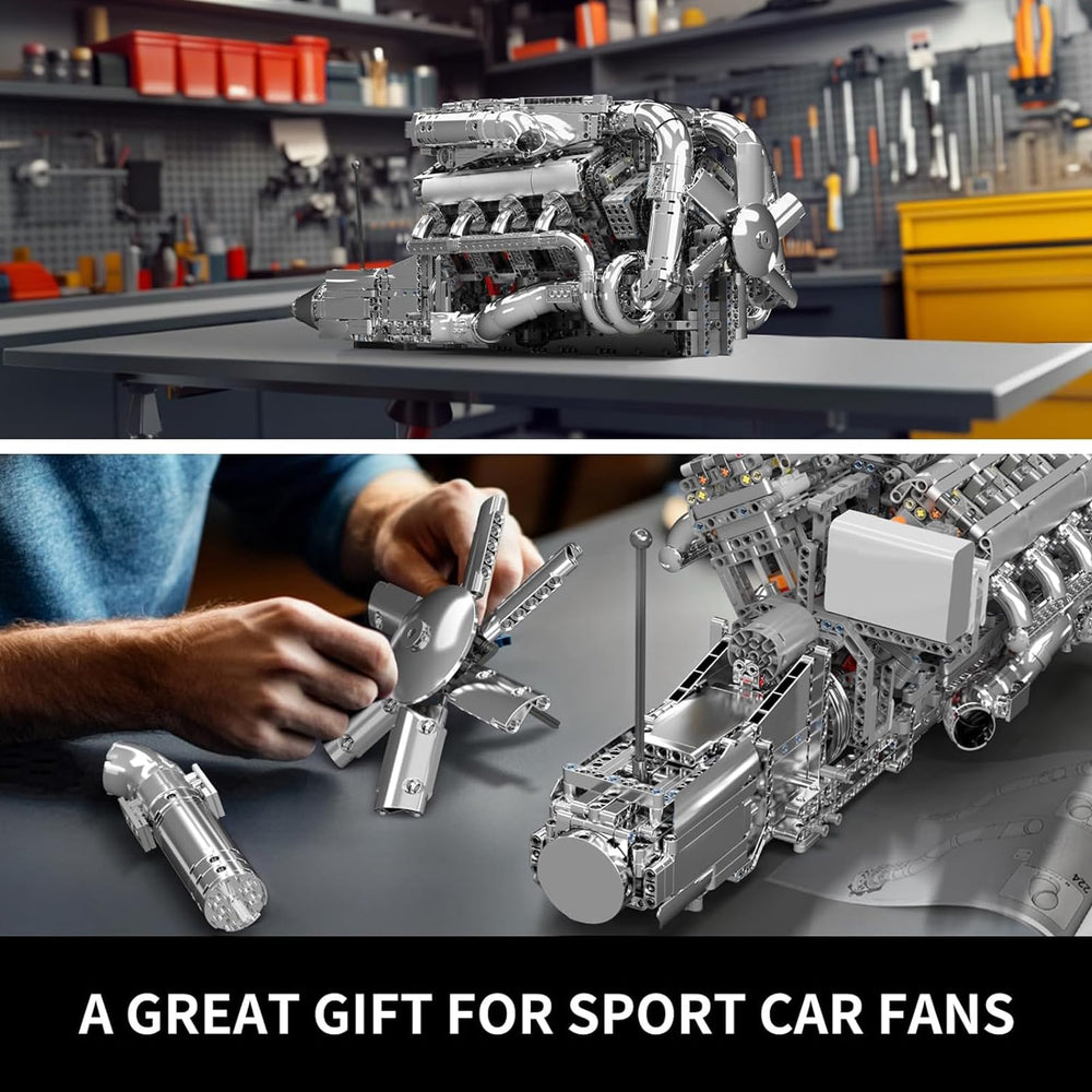 Mould King V8 Twin-Turbo engine model kit display piece adds automotive-inspired room decor