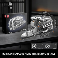 Mould King V8 Twin-Turbo engine model kit exterior design showcases premium build quality