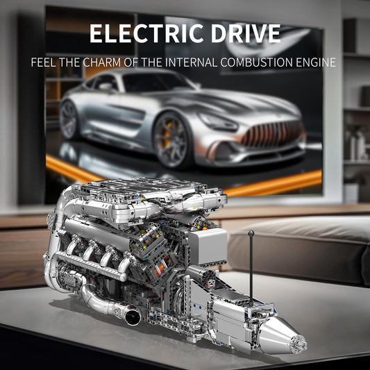 Mould King V8 Twin-Turbo engine model kit piston motion detail demonstrates realistic movement
