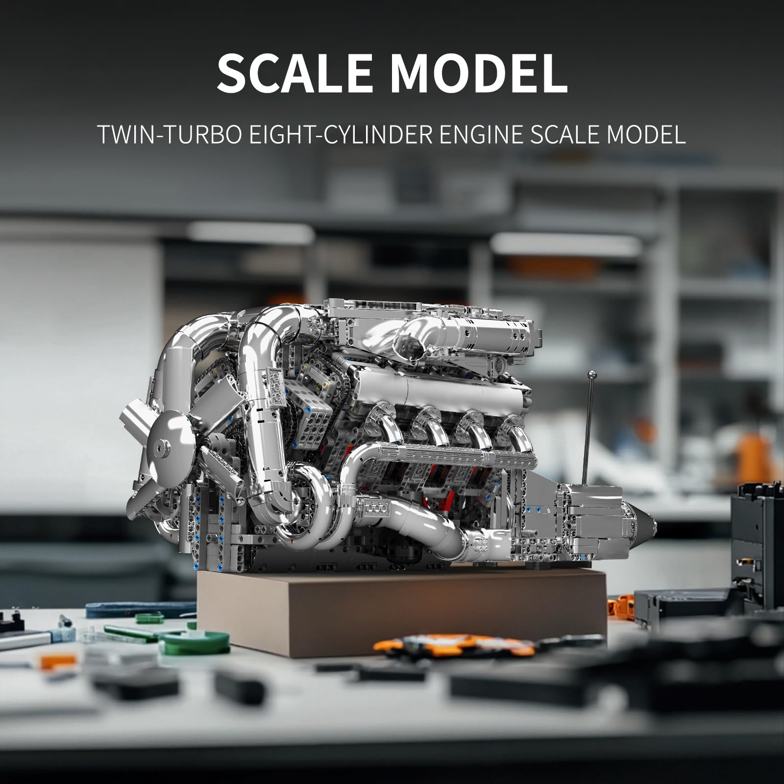 Mould King V8 Twin-Turbo engine model kit turbocharger detail captures scale complexity