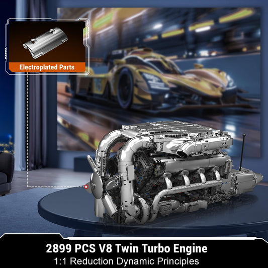 Mould King V8 twin turbo engine turbochargers highlighting realism and power