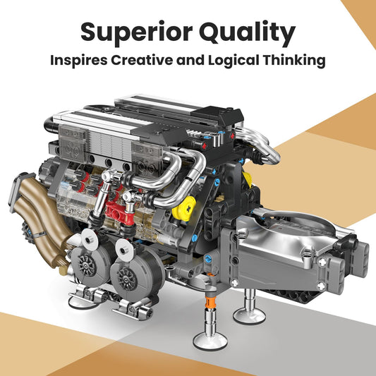 Mould King W16 engine piston-motion close-up demonstrates working mechanics in action.