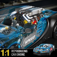 Mould King W16 engine transparent cylinder head view reveals valve mechanics