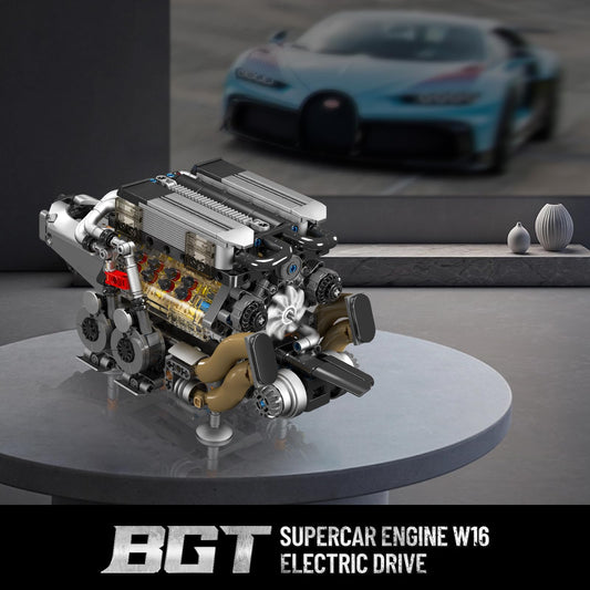 Mould King W16 engine with turbochargers highlights engineering details for STEM exploration