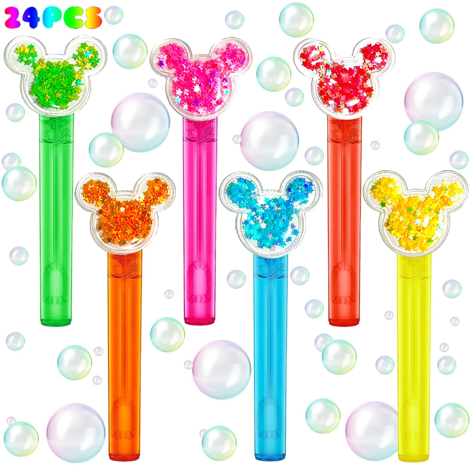 Mouse Party Favors glitter bubble wand with colorful tops for birthday decorations