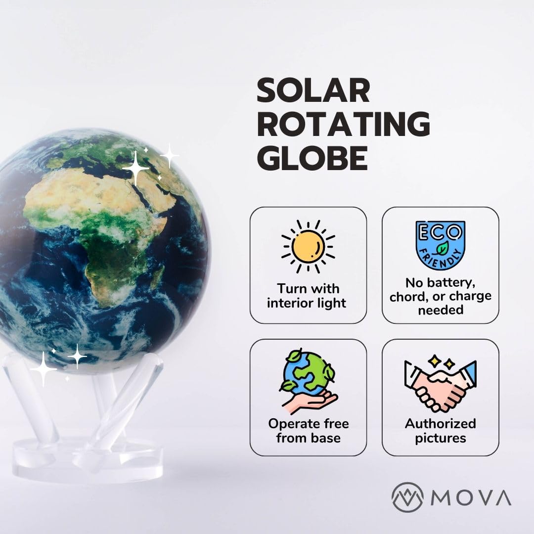 MOVA Globe ambient-light powered globe with gentle rotation for a clean workspace.