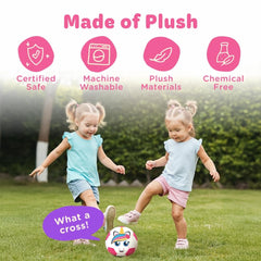Move2Play pink ball plush material detail emphasizing recycled bottle construction.