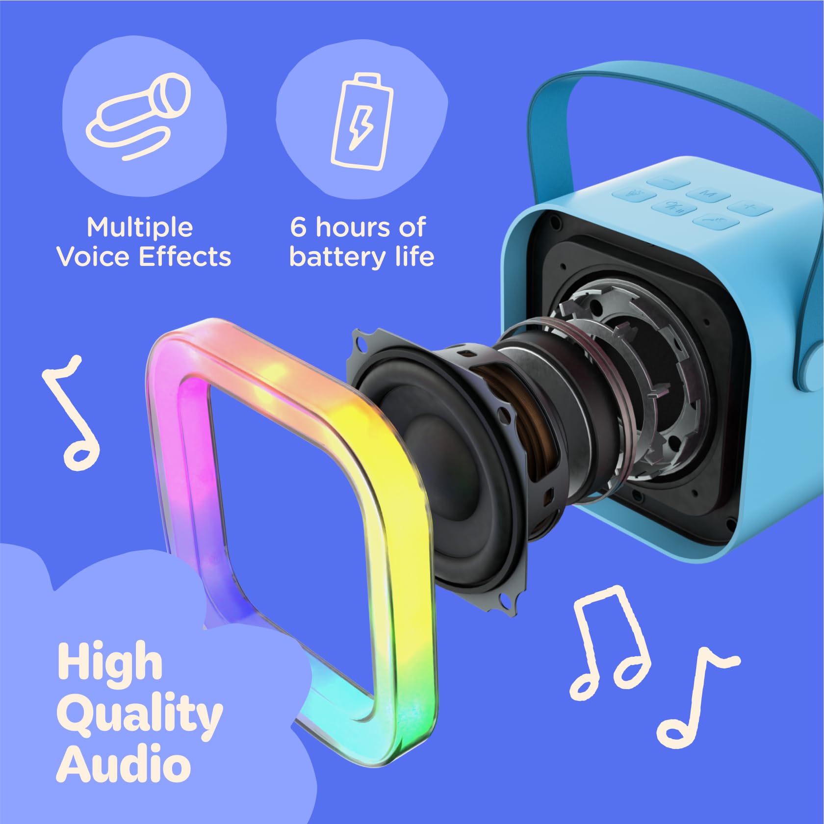 Move2Play battery indicator highlighting 6-hour playtime on a full charge.