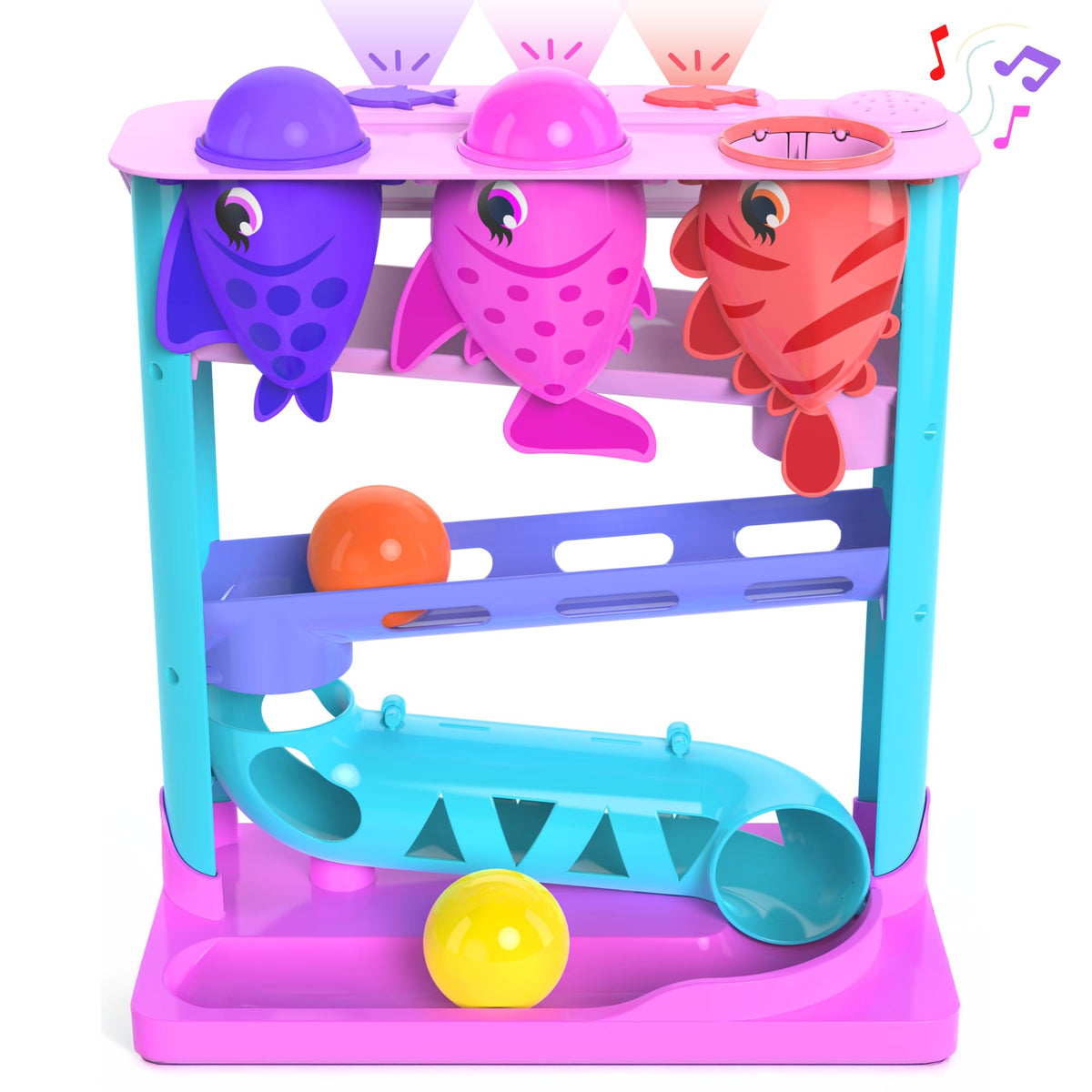 Move2Play Feed The Fish front view highlights bright colors for visual tracking.