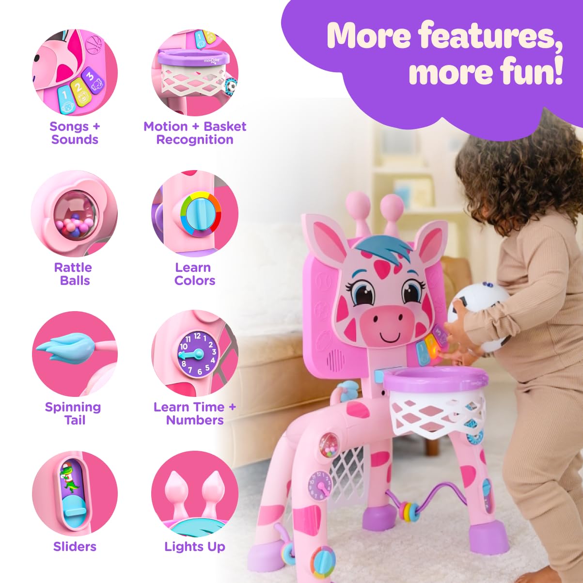 Move2Play giraffe spinning gears illustrate multiple play modes.