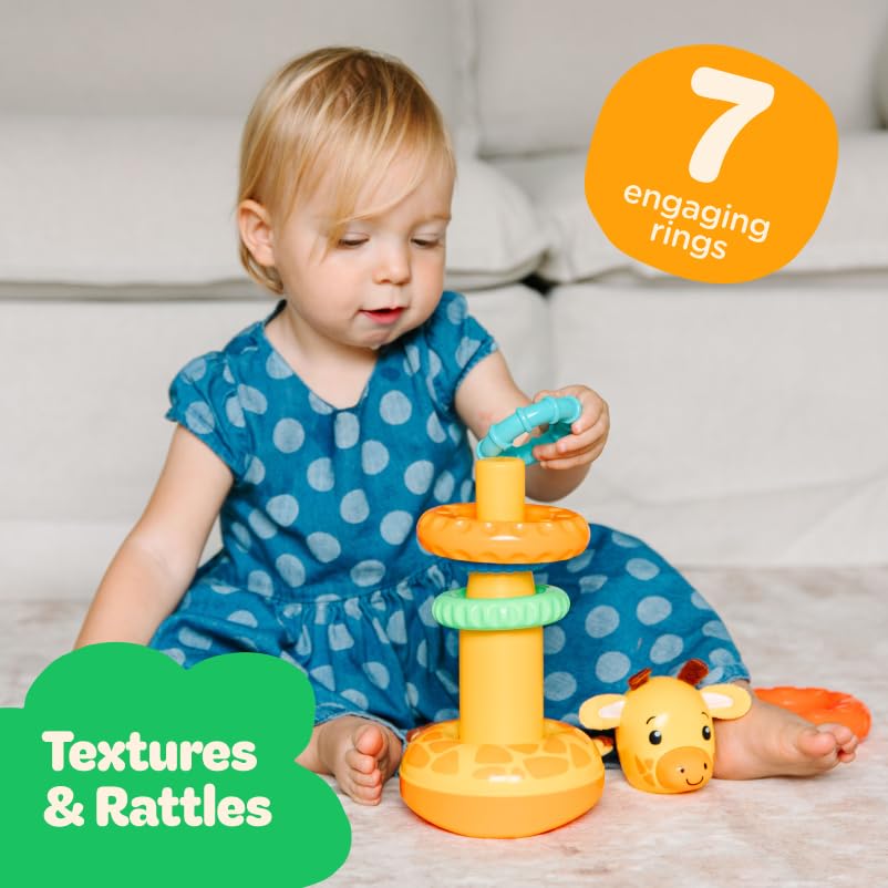 Move2Play giraffe stacking toy rings show bright textures for sensory exploration