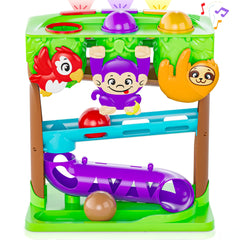 Move2Play jungle-drops-roars balls prompts hand-eye coordination through playful ball drops and animal roars.