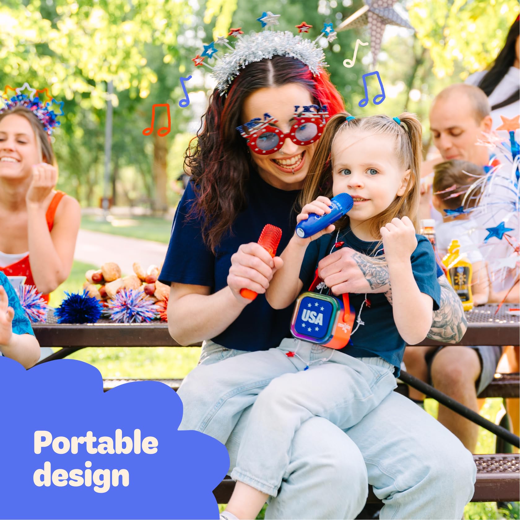 Move2Play backyard party image shows outdoor family singing
