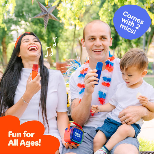 Move2Play karaoke machine with microphones for duets and family fun