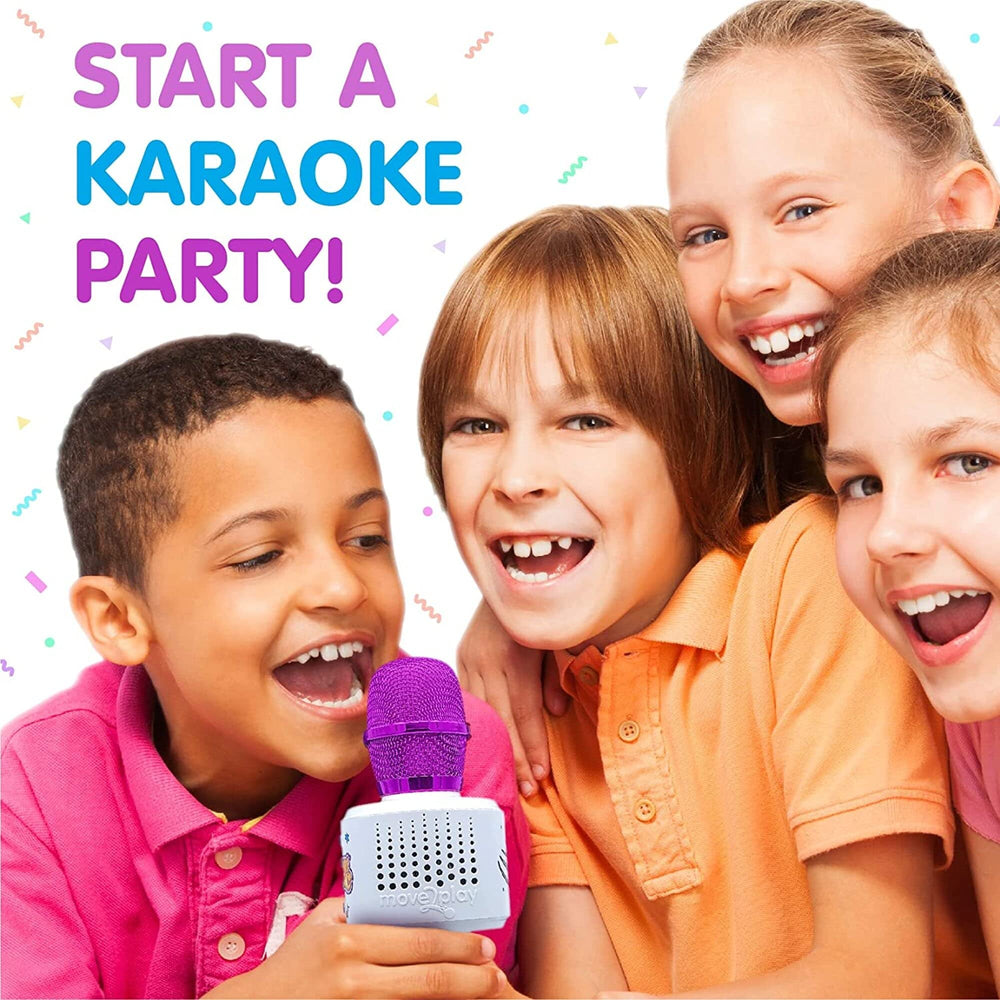 Move2Play party scene with kids singing along to a lively karaoke moment