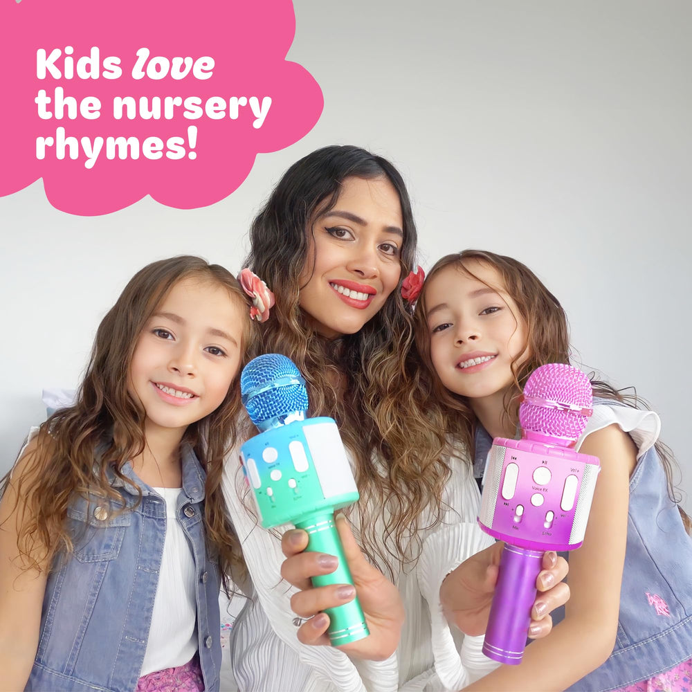 Move2Play microphone back view with compact, kid-friendly grip.