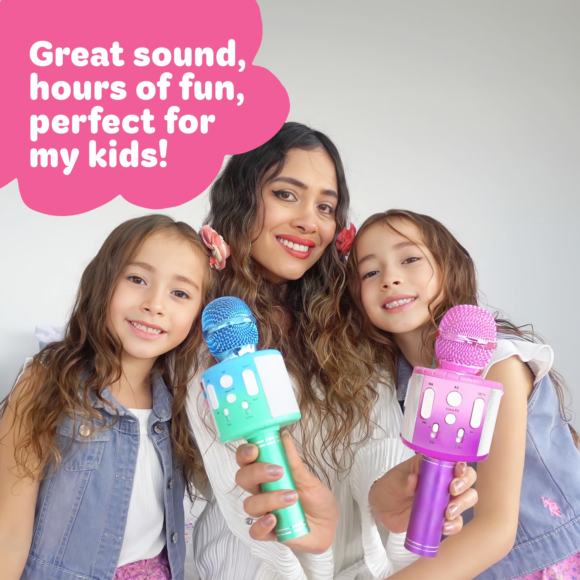 Move2Play microphone delivering clear, high-volume sound for family karaoke sessions.