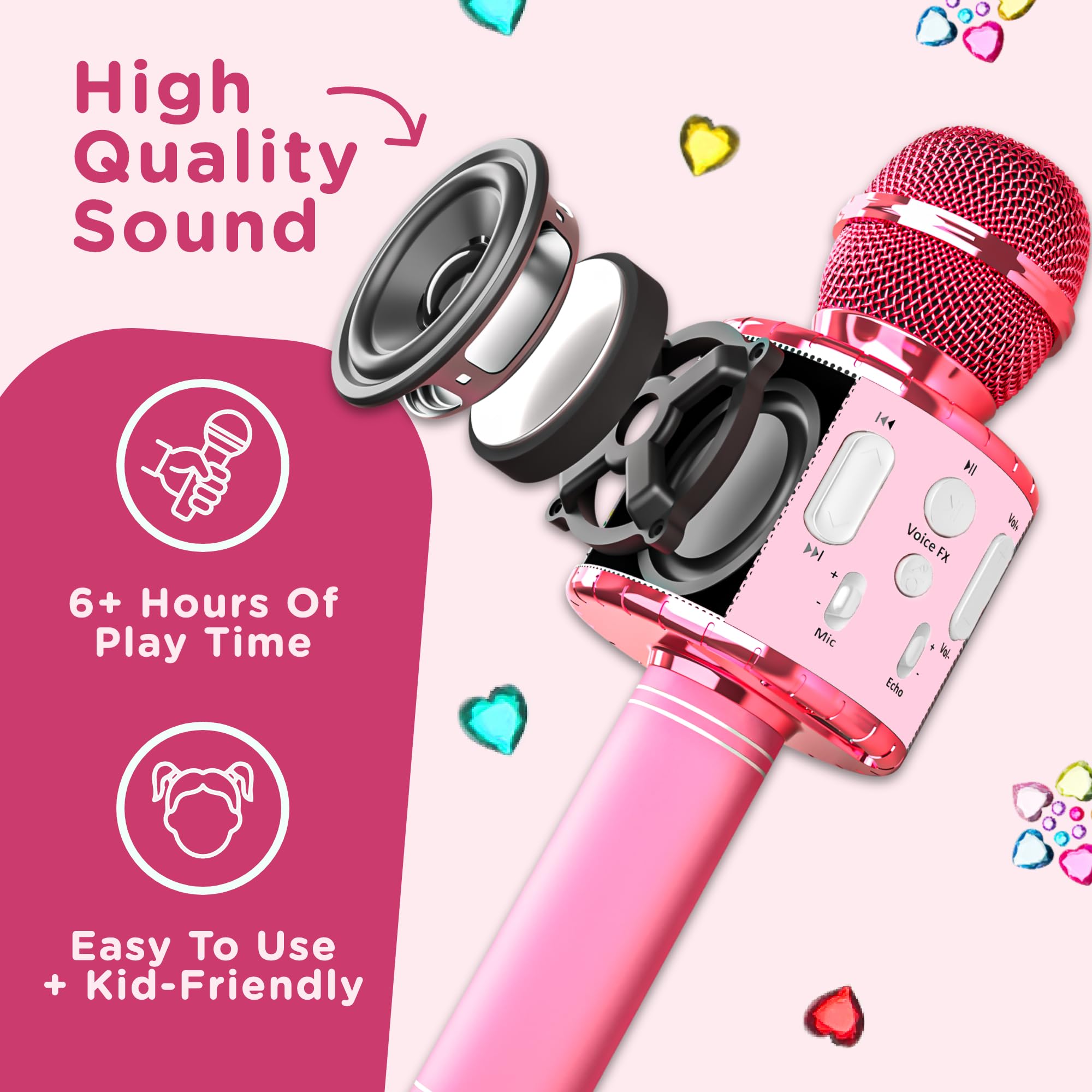 Move2Play microphone demonstrating four voice effects for humorous performances